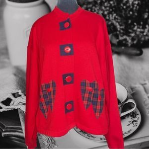 Grandmas Attic Adorable heart appliqué button up sweatshirt